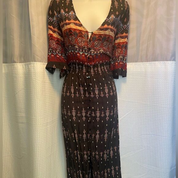 Paisley Brocade Print Midi Dress Women’s Size L Boho - Picture 2 of 5
